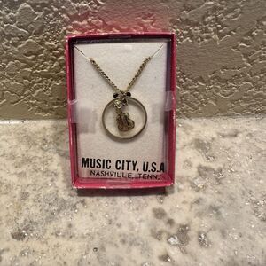 Vintage Necklace Music City, USA Nashville Tennessee Guitar Charm In Box 16”